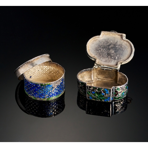 256 - TWO INDIAN LUCKNOW ENAMELLED SILVER SNUFF BOXES, 19TH CENTURY  TWO INDIAN LUCKNOW ENAMELLED SILVER S... 