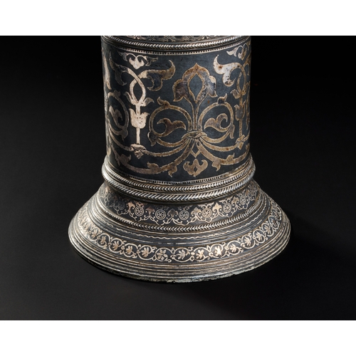 259 - AN UNUSUAL LARGE INDIAN SILVER INALID BIDRI TORCH STAND / CANDLESTICK, 18TH - 19TH CENTURY  AN UNUSU... 