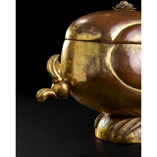 262 - A GILDED COPPER TOMBAK DUCK SHAPED SAMOVAR/POURING VESSEL, OTTOMAN TURKISH, 18TH - 19TH CENTURY  A r... 