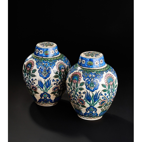 277 - A PAIR OF ORIENTALIST FRENCH SAMSON DAMASCUS STYLE LIDDED VASES, 19TH CENTURY  A PAIR OF ORIENTALIST... 