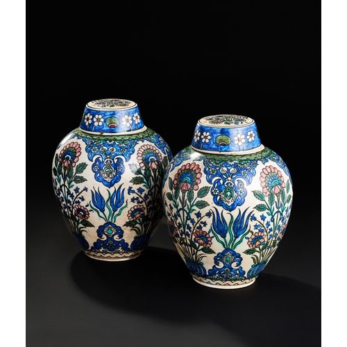 277 - A PAIR OF ORIENTALIST FRENCH SAMSON DAMASCUS STYLE LIDDED VASES, 19TH CENTURY  A PAIR OF ORIENTALIST... 