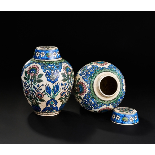 277 - A PAIR OF ORIENTALIST FRENCH SAMSON DAMASCUS STYLE LIDDED VASES, 19TH CENTURY  A PAIR OF ORIENTALIST... 