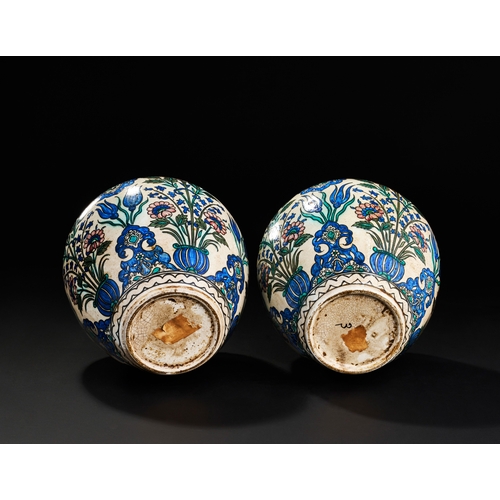 277 - A PAIR OF ORIENTALIST FRENCH SAMSON DAMASCUS STYLE LIDDED VASES, 19TH CENTURY  A PAIR OF ORIENTALIST... 