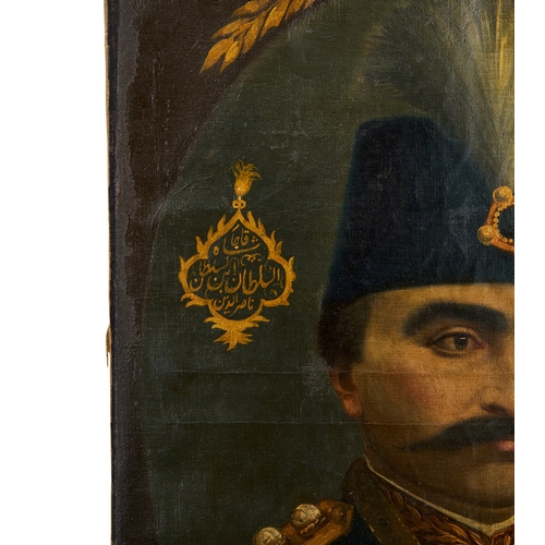 281 - OIL ON CANAVS PORTRAIT OF NASSER ALDIN SHAH, 19TH CENTURY  OIL ON CANAVS QAJAR PAINTING PORTRAIT OF ... 