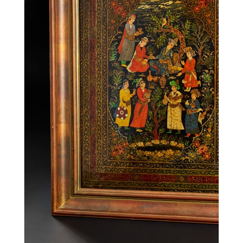 293 - A QAJAR LACQUERED PAPIER-MACHE PANEL, 19TH CENTURY  A QAJAR LACQUERED PAPIER-MACHE PANEL, 19TH CENTU... 