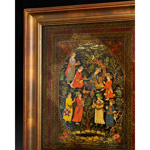 293 - A QAJAR LACQUERED PAPIER-MACHE PANEL, 19TH CENTURY  A QAJAR LACQUERED PAPIER-MACHE PANEL, 19TH CENTU... 