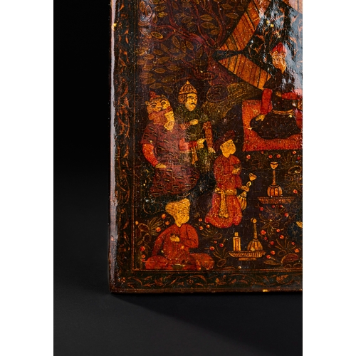 296 - A QAJAR LACQUERED PAPIER-MACHE MIRROR CASE, PERSIA, 19TH CENTURY
 A QAJAR LACQUERED PAPIER-MACHE MIR... 