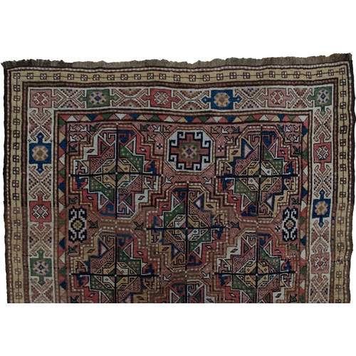 352 - ANTIQUE GHOOCHAN RUG, 211 X 142CM With cream border and the outer light yellow guard border pick up ... 