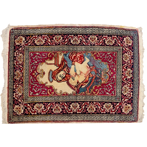 357 - ANTIQUE PICTORIAL ISFAHAN RUG, 78 X 57CM Antique Isfehan pictorial rug depicts Madonna and a Child.&... 