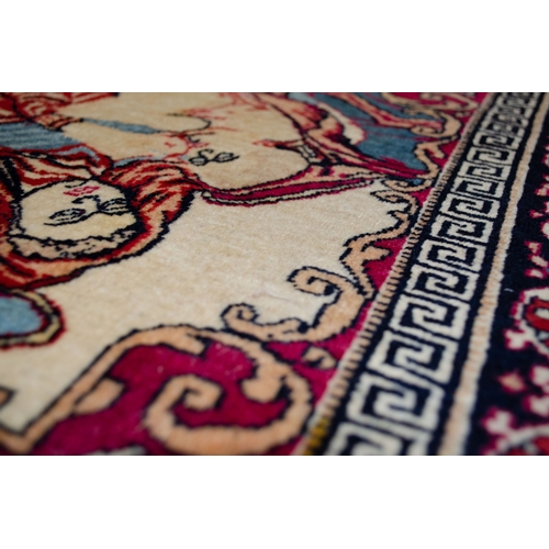 357 - ANTIQUE PICTORIAL ISFAHAN RUG, 78 X 57CM Antique Isfehan pictorial rug depicts Madonna and a Child.&... 