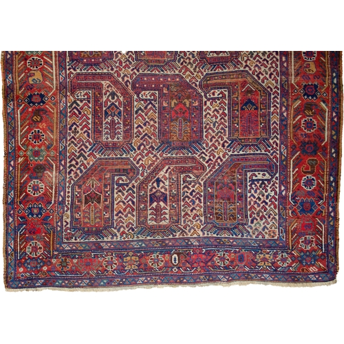 362 - ANTIQUE WOOL KHAMSEH RUG, 178 X 134CM Khamseh rug from the Qashqai Tribes, with the cream grounds ar... 