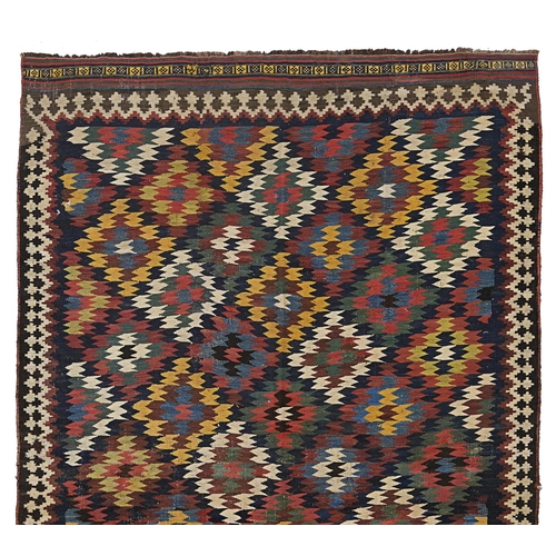 364 - VINTAGE QASHQAI KILIM, 260 X 153CM A finely woven kilim with very fine jijim finishes at both ends.&... 