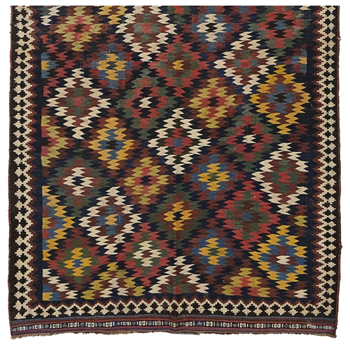 364 - VINTAGE QASHQAI KILIM, 260 X 153CM A finely woven kilim with very fine jijim finishes at both ends.&... 