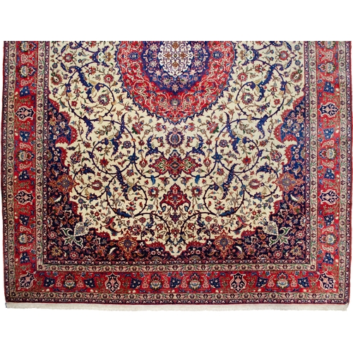 368 - A LARGE ANTIQUE ISFAHAN CARPET, 378 X 262CM  A highest quality dyes and wool, the workshop has produ... 