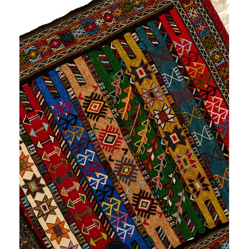 381 - A COLOURFUL HAND KNOTTED WOOL KILIM, TRIBLE CAUCASIAN  A COLOURFUL HAND KNOTTED WOOL KILIM, TRIBLE C... 