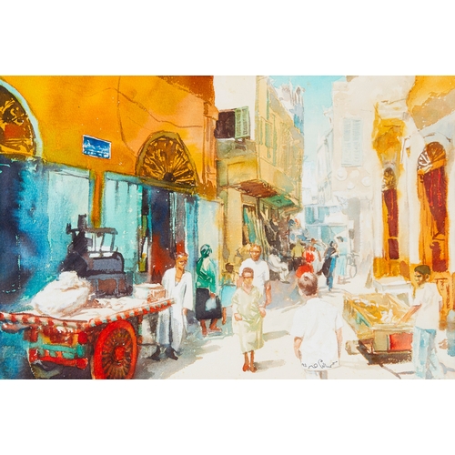 383 - CAIRO STREETS SCENE A WATERCOLOUR PAINTING BY MOHAMMED NASSER (EGYPTIAN) CAIRO STREETS A WATERCOLOUR... 