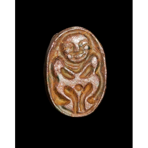 66 - ANCIENT JASPER EGYPTIAN SCARAB DEPICTS A STANDING FIGURE, 26TH DYNASTY ANCIENT JASPER EGYPTIAN SCARA... 