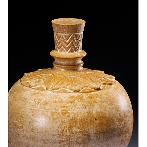 100 - A MARBLE MUGHAL STYLE HUQQA BASE, INDIA, 19TH CENTURY The form features a globular body with a round... 