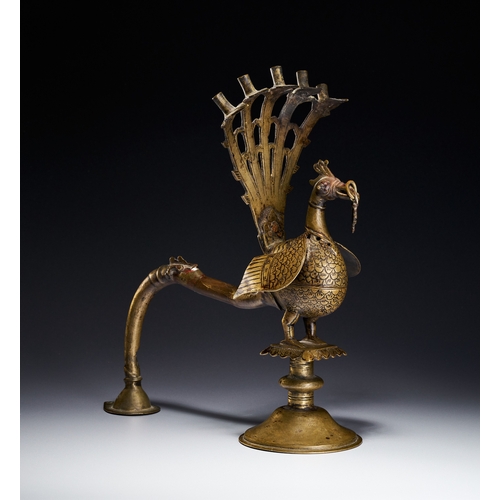 101 - A BRONZE INCENSE BURNER IN THE FORM OF A PEACOCK, INDIA DECCAN, 16TH CENTURY Constructed with a hing... 