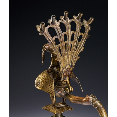101 - A BRONZE INCENSE BURNER IN THE FORM OF A PEACOCK, INDIA DECCAN, 16TH CENTURY Constructed with a hing... 