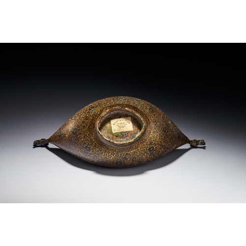 103 - A KASHMIRI LACQUERED PAPIER-MACHE KASHKUL BOWL, KASHMIR INDIA, 20TH CENTURY This kashkul, or boat-sh... 