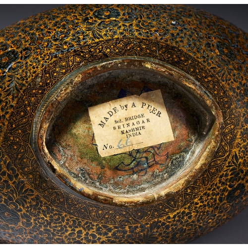 103 - A KASHMIRI LACQUERED PAPIER-MACHE KASHKUL BOWL, KASHMIR INDIA, 20TH CENTURY This kashkul, or boat-sh... 