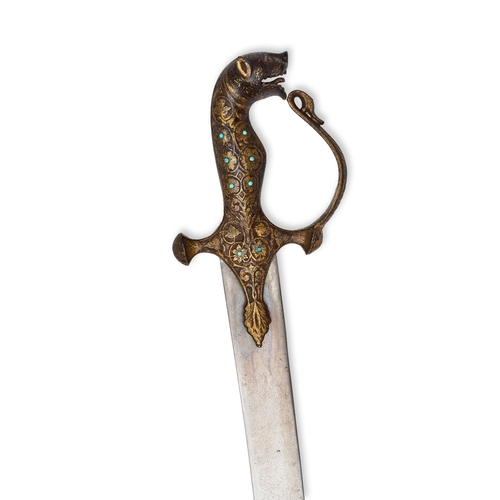 113 - A KOFTGARI INDIAN ZOOMORPHIC TIGER HEAD HILT SWORD, SIALKOT PUNJAB, 19TH CENTURY Features a deeply c... 