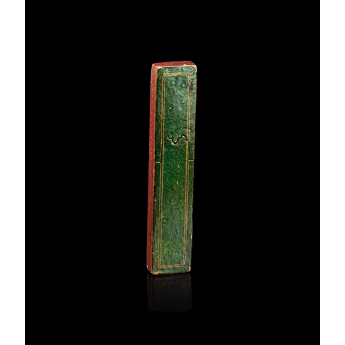 156 - A LACQUERED PAPIER-MACHE PEN BOX QALAMDAN, QAJAR PERSIAN, 19TH CENTURY This Persian pen box, known a... 