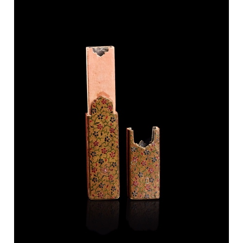 156 - A LACQUERED PAPIER-MACHE PEN BOX QALAMDAN, QAJAR PERSIAN, 19TH CENTURY This Persian pen box, known a... 