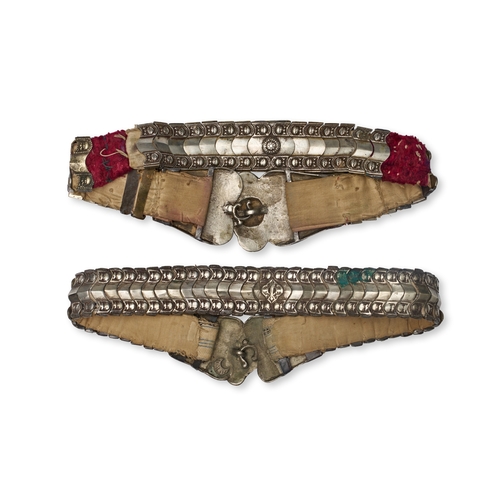 162 - TWO OTTOMAN BALKANS WHITE METAL BELTS, 18TH - 19TH CENTURY Consists of overlapping scale-like plates... 