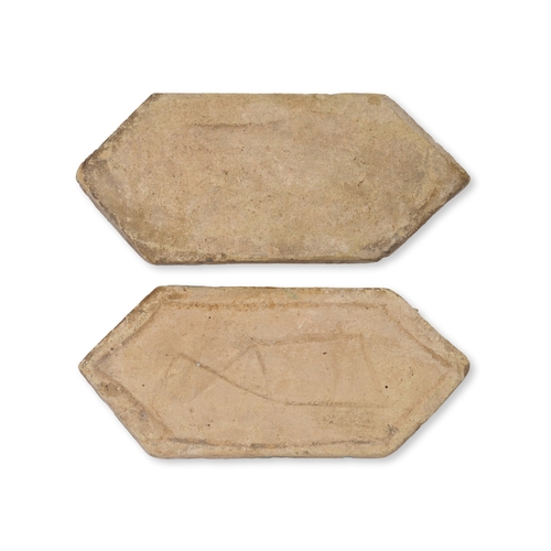 165 - A PAIR OF KASAHN TURQUOISE GLAZED ELONGATED HEXAGONAL TILES, PERSIA, 12TH - 13TH CENTURY A pair of a... 