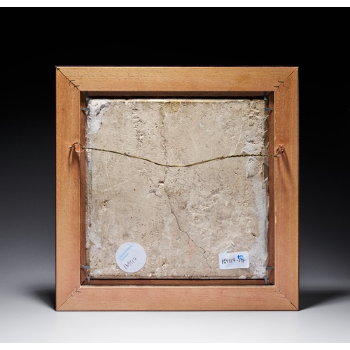 66 - AN IZNIK-STYLE POLYCHROME FRITWARE POTTERY TILE WITH FLORAL AND SAZ LEAF DECORATION, TURKEY, 19TH CE... 