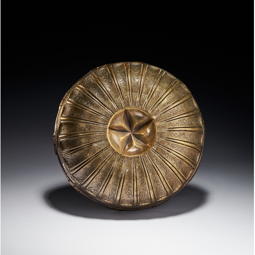 76 - A SILVER INLAID OTTOMAN HAMMAM BOWL, TURKEY, 18TH CENTURY This shallow brass bowl features a gadroon... 