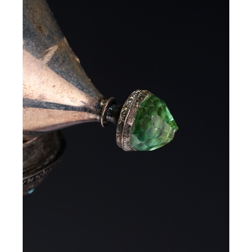 87 - A PERSIAN TURQUOISE INSET AND ENAMELLED SILVER LIDDED CHALICE, PROBABLY FOR THE CHRISTIAN IN ISFAHAN... 