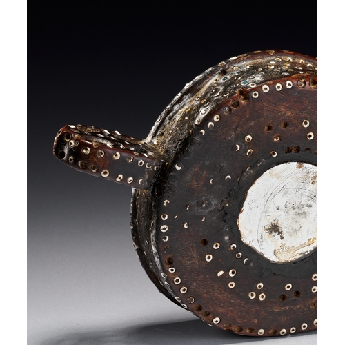 91 - AN OMANI INLAID WOOD COFFEE BEAN COOLER DATED 1275 AH This Omani coffee beans cooler is fashioned in... 