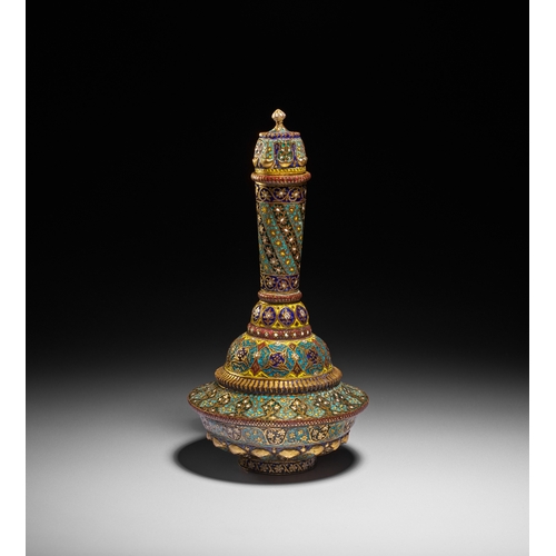 93 - A GILT AND ENAMELLED COVERED VESSEL (SURAHI), NORTH INDIA, KASHMIR, 19TH CENTURY This richly decorat... 