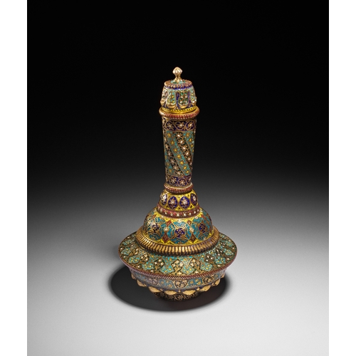 93 - A GILT AND ENAMELLED COVERED VESSEL (SURAHI), NORTH INDIA, KASHMIR, 19TH CENTURY This richly decorat... 