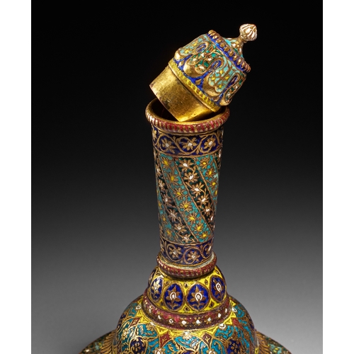 93 - A GILT AND ENAMELLED COVERED VESSEL (SURAHI), NORTH INDIA, KASHMIR, 19TH CENTURY This richly decorat... 