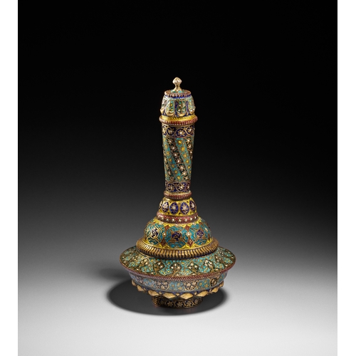 93 - A GILT AND ENAMELLED COVERED VESSEL (SURAHI), NORTH INDIA, KASHMIR, 19TH CENTURY This richly decorat... 