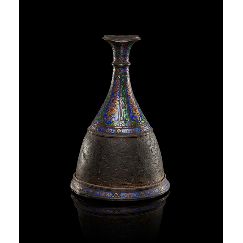 98 - A QAJAR HUQQA BASE WITH ENAMELLED AND GILDED SILVER MOUNTS, PERSIA, 19TH CENTURY A QAJAR HUQQA BASE ... 