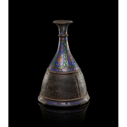 98 - A QAJAR HUQQA BASE WITH ENAMELLED AND GILDED SILVER MOUNTS, PERSIA, 19TH CENTURY A QAJAR HUQQA BASE ... 