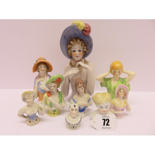 72 - PORCELAIN HALF LADIES, a collection of 9 assorted porcelain half lady models, including miniature Pi... 