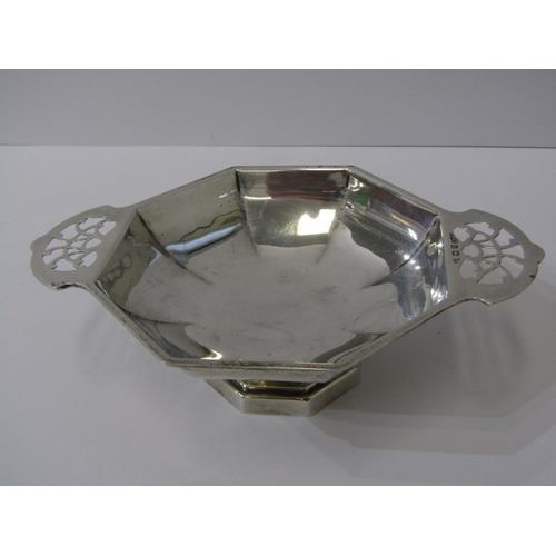 10 - ART DECO SILVER, twin pierced handled octagonal sweet meat dish, Birmingham 1931, 89 grams