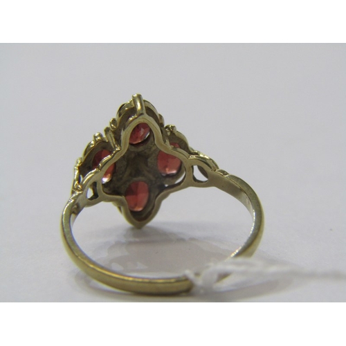 116 - 9ct YELLOW GOLD 4 STONE GARNET RING, size P/Q