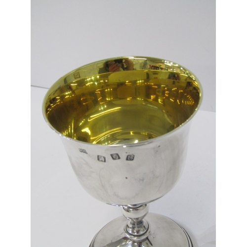 13 - SILVER GILT CHALICE, circular base with knopped stem, Dublin 1969, 14cm height, 309grams