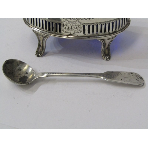 14 - GEORGIAN SILVER OVAL BODIED LIDDED MUSTARD, Newcastle 1795, blue glass liner and early spoon, togeth... 