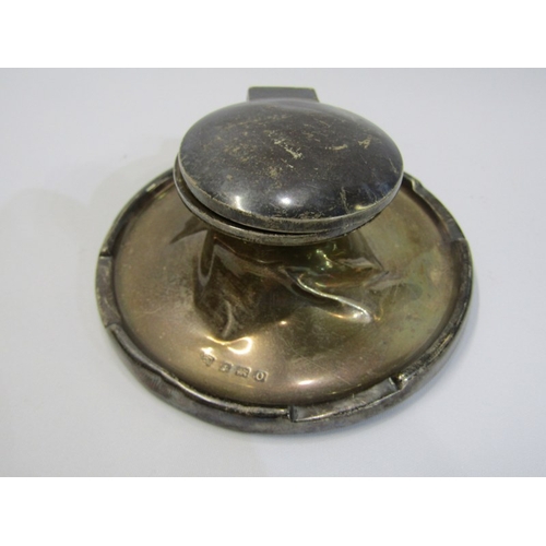 31 - SILVER INKWELL & CIRCULAR TRINKET POT, inkwell with glass liner and weighted base 9cms diameter Birm... 