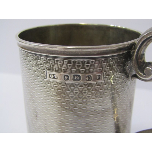 35 - MID VICTORIAN SILVER CHRISTENING TANKARD, engine turned decoration cylindrical christening tankard, ... 