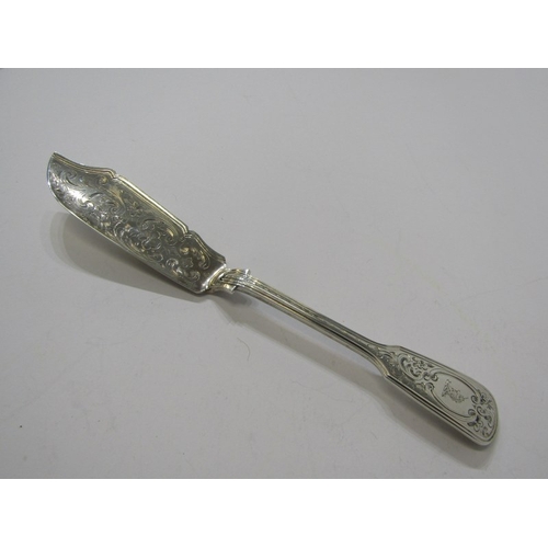 45 - GEORGE III SILVER GILT SUGAR DREDGER SPOON, with fiddle pattern and shell handle, London 1817; also ... 