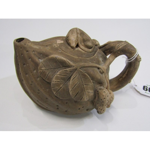 602 - ORIENTAL CERAMICS, Chinese Yixing peach design tea pot with impressed seal mark and 1 other